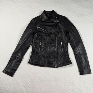 NWT BOD & CHRISTENSEN Black 100% Leather Biker Jacket Moto Style‎ Women XS/S